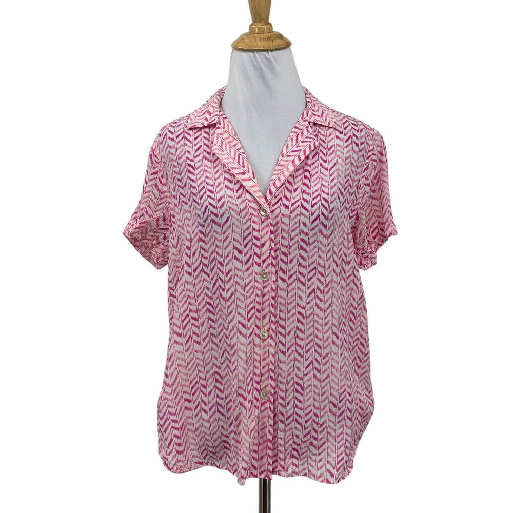 Tommy Bahama Shirt Women XS Extra Small Gumdrop White Silk Button Up Herringbone